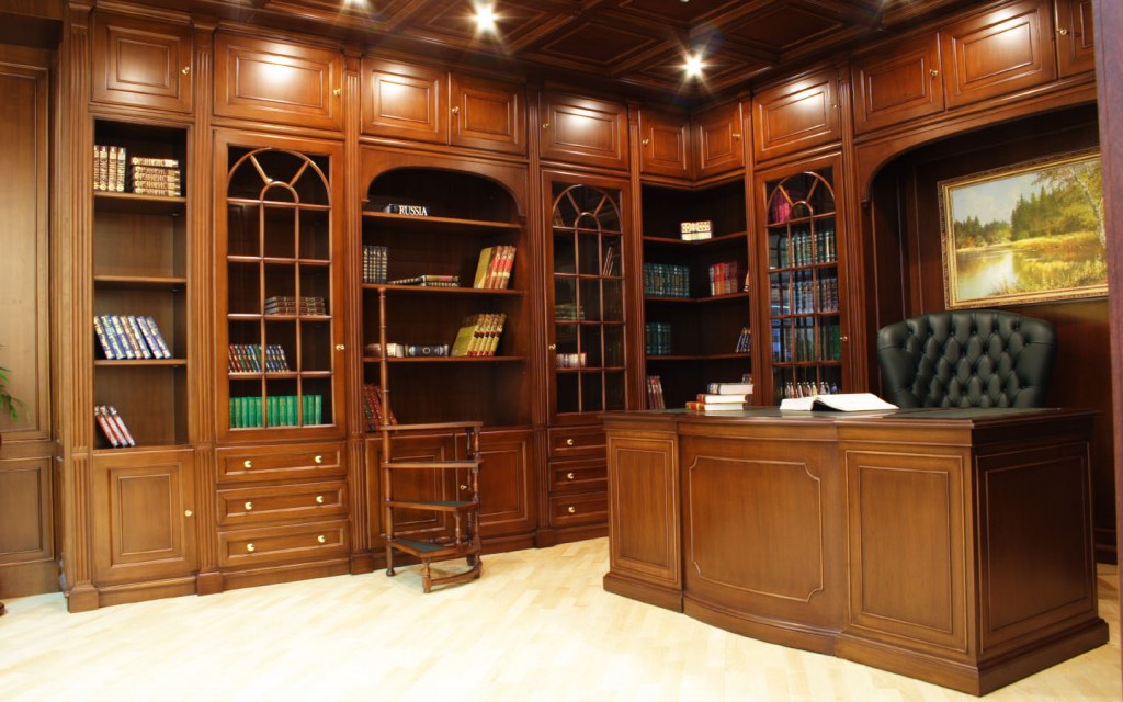 traditional home-office with wood interiors