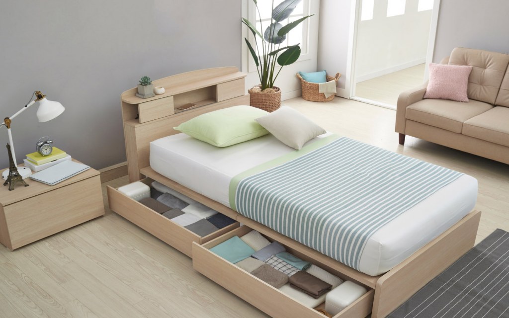 Modern single bed with extra storage space