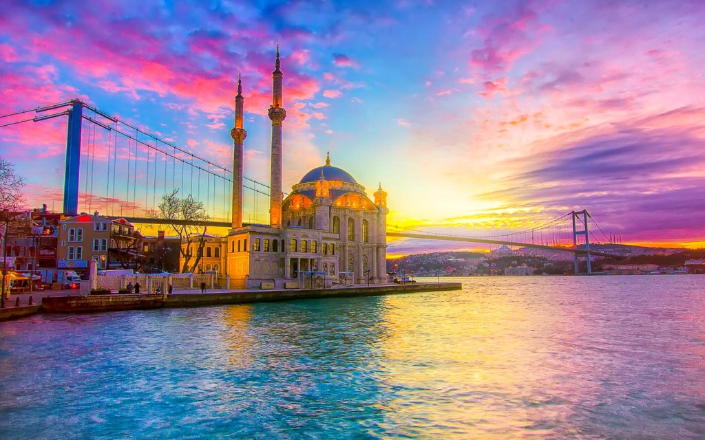 Bosporus river bank with a mosque