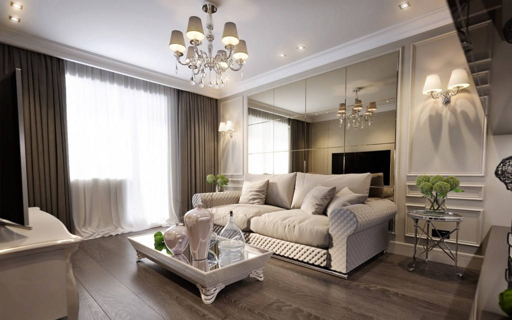 Classic living room with shiny coffee table