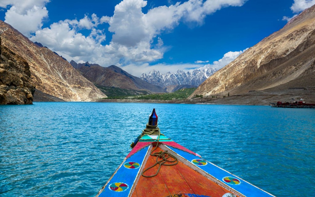 Blue waters of Attabad Lake in Gilgit Baltistan Pakistan