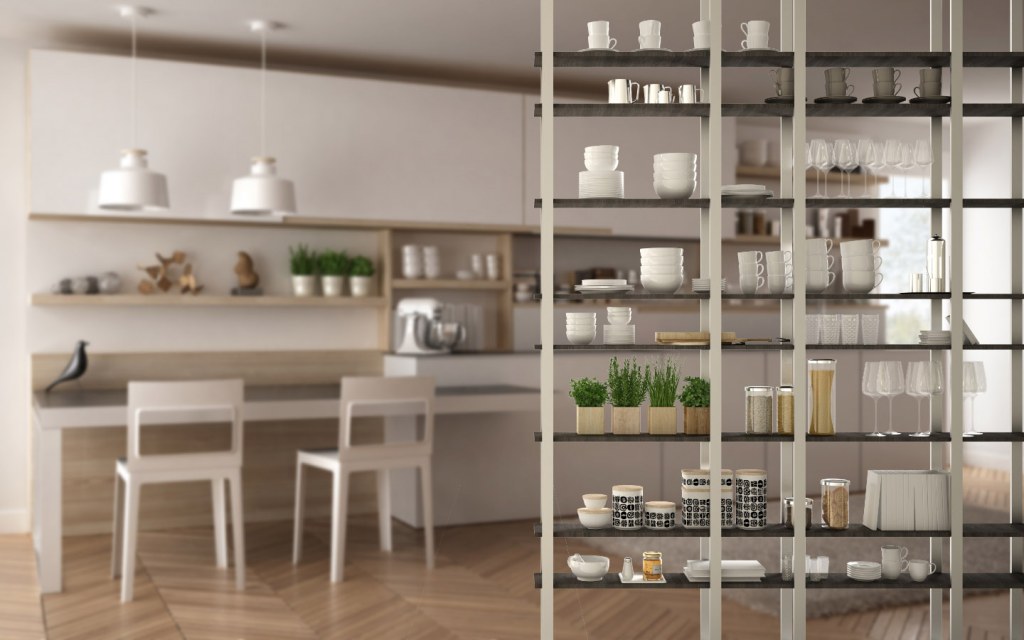 Open shelves in modern kitchen
