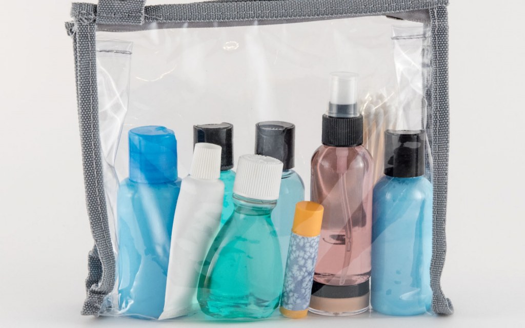 Small travel-size bottles are best for packing toiletries
