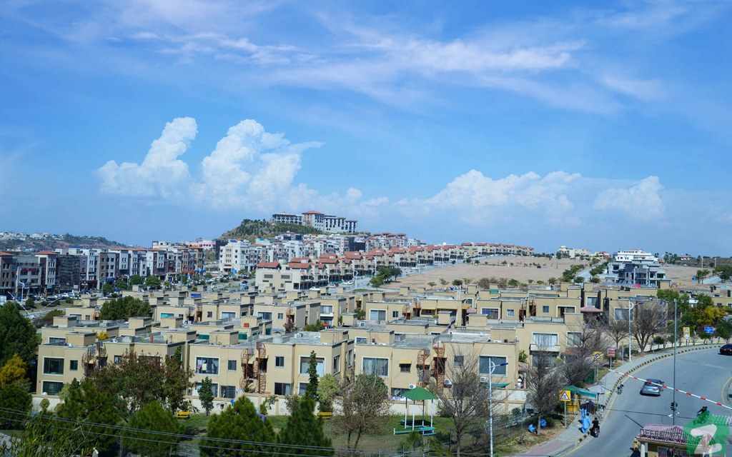 The residential area of Bahria Town Islamabad features rows of identical houses