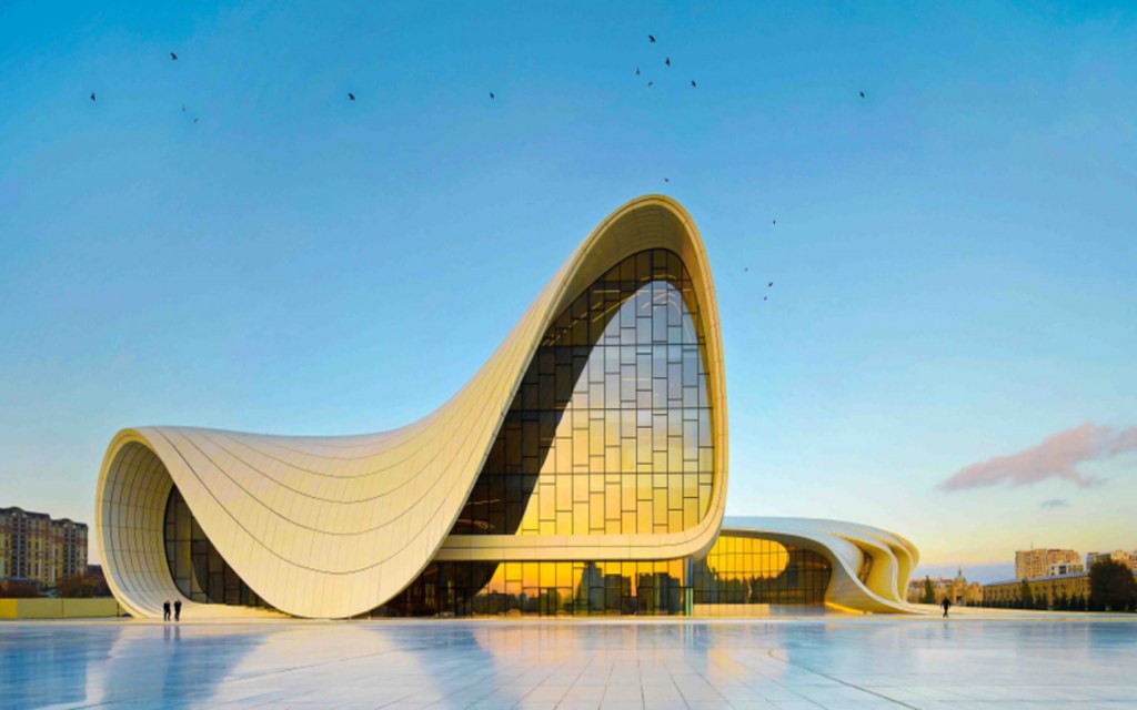 The Heydar Aliyev Centre which is a famous landmark in Baku