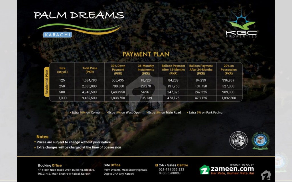 You can book a plot in Palm Dreams on easy 3-year instalments