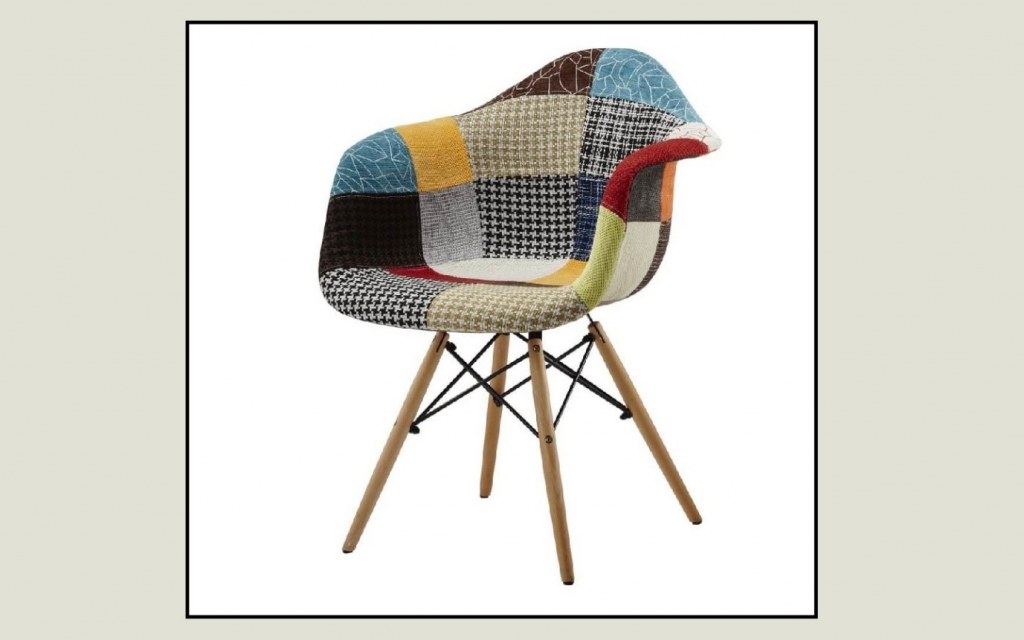 Trendy patchwork-decorated accent chair for living room