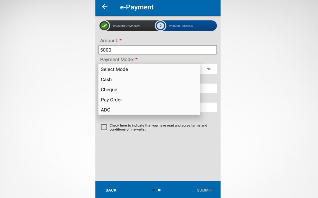 Click on the relevant payment mode
