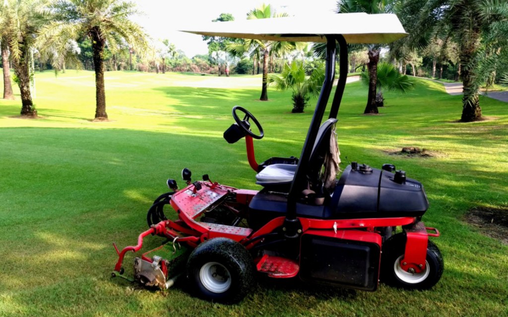 Golf course fairways are maintained using high power mowers