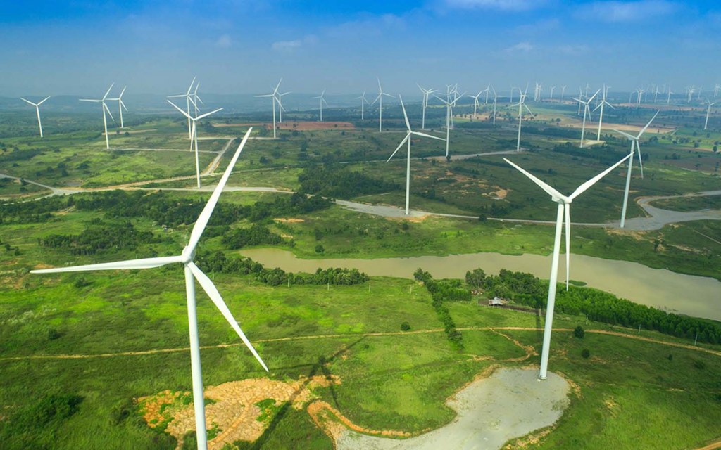 Wind energy is produced via wind turbines