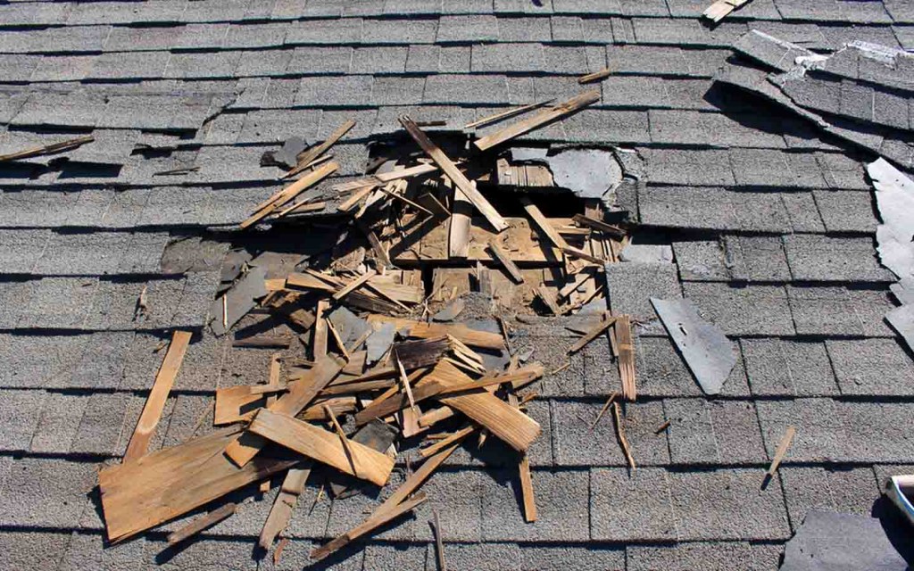 Missing shingles indicate roof damages 