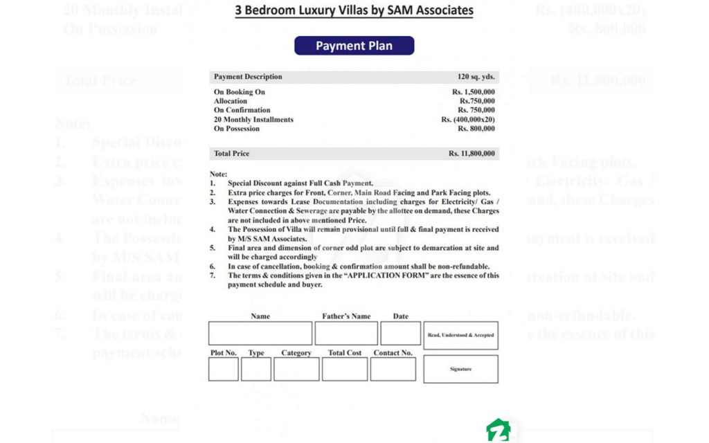 Oak Residency Payment Plan for Villas