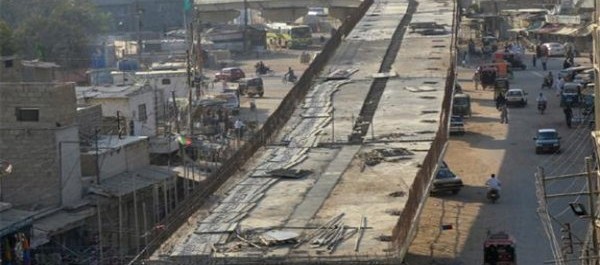 construction of Teen Hatti flyover in Karachi