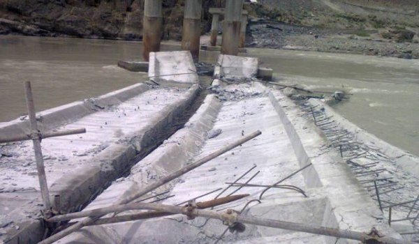 Under-construction bridge in Hunza Collapsed