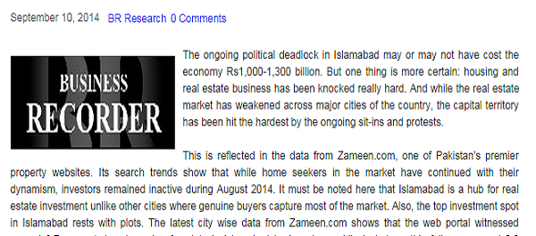 real estate pakistan, zameen.com, political sit-ins