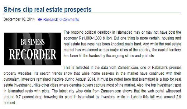 real estate pakistan, zameen.com, political sit-ins