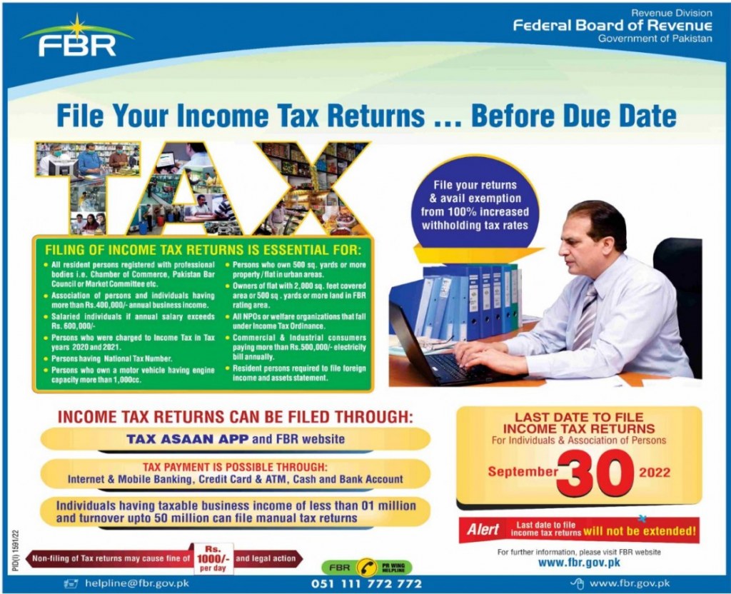 FBR Urges Citizens To File Returns Before Deadline Zameen News