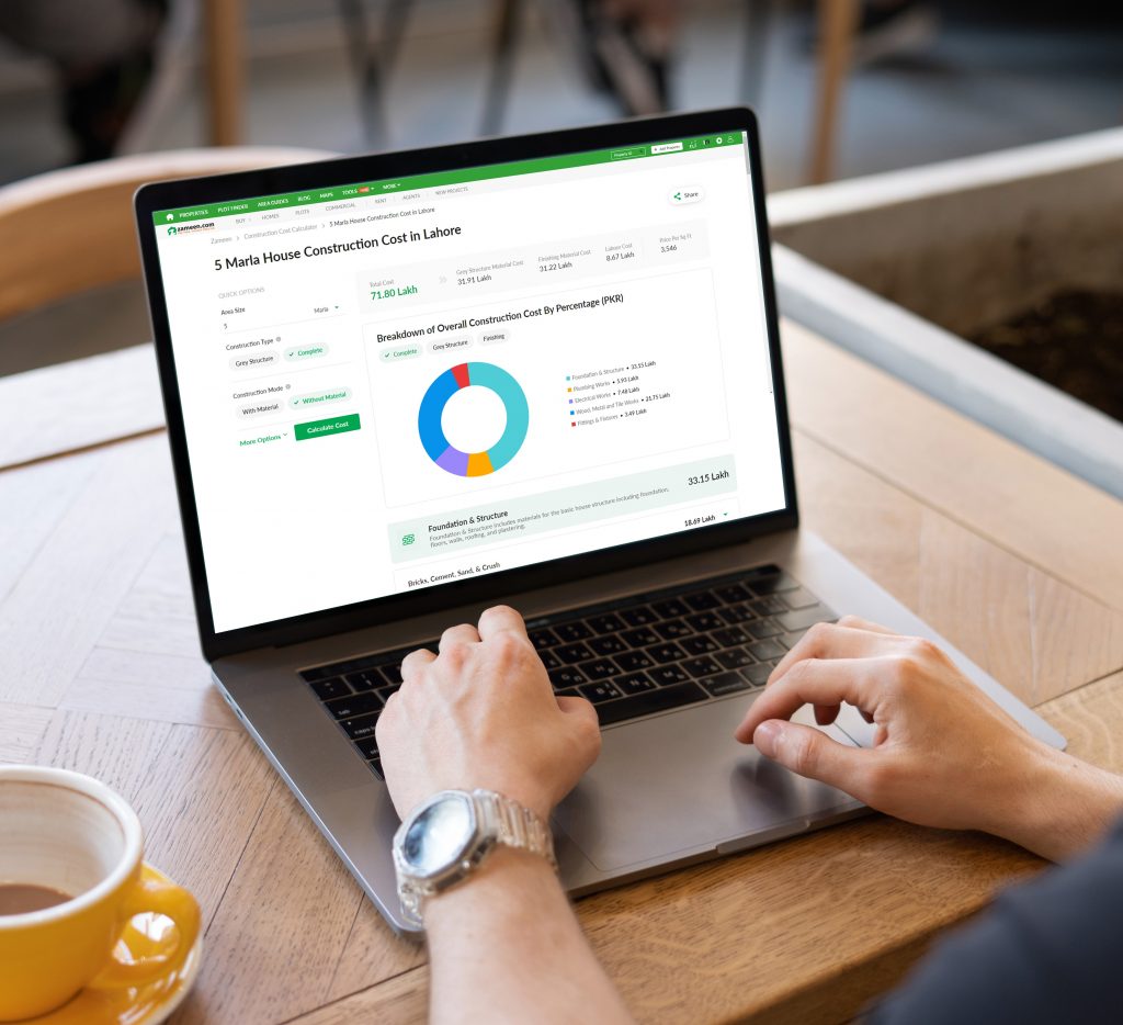 Zameen.com Construction Cost Calculator tool 